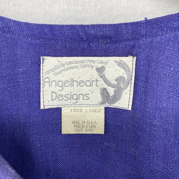 ANGELHEART DESIGNS Outfit M Linen Boxy Top & Tapered Pants 2 Pieces Blue USA VTG - Picture 4 of 16